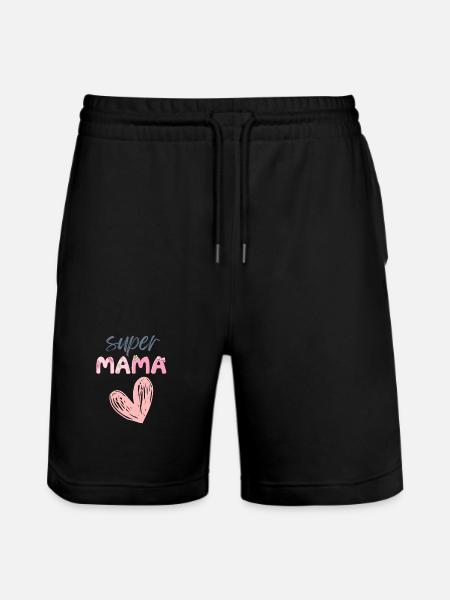 Super Mama - Heart Design - Stanley/Stella Trainer Unisex Organic Jogging Shorts - black