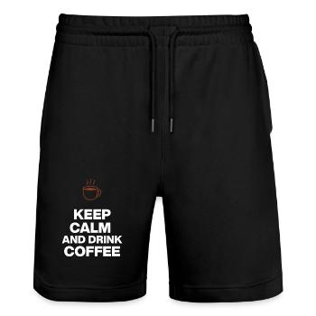 KEEP CALM AND DRINK COFFEE, NOTHING WORKS WITHOUT COFFEE - Stanley/Stella Trainer Unisex Organic Jogging Shorts - black - Front - Nik (191cm) & Marisol (170cm)