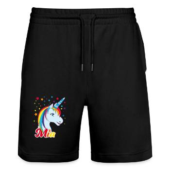 Mia , maiden name, favorite name - Stanley/Stella Trainer Unisex Organic Jogging Shorts - black - Front - Nik (191cm) & Marisol (170cm)