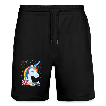Hannah , maiden name, favorite name - Stanley/Stella Trainer Unisex Organic Jogging Shorts - black - Front - Nik (191cm) & Marisol (170cm)