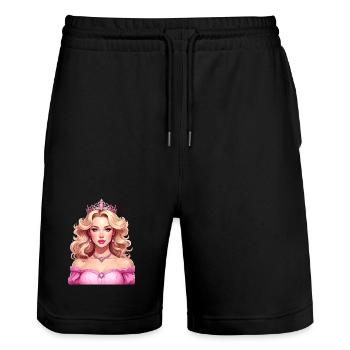 Princesse aux cheveux blonds et robe rose - Short de jogging bio TRAINER Stanley/Stella unisexe - noir - Devant - Nik (191cm) & Marisol (170cm)