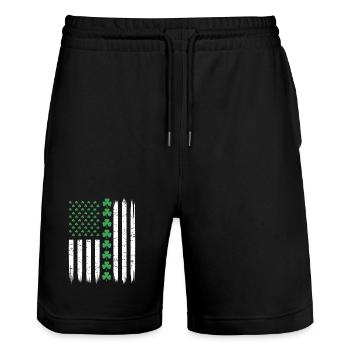 US American Flag with Shamrocks for St Patricks  - Stanley/Stella Unisex Bio Joggingshorts Trainer  - Schwarz - Vorne - Nik (191cm) & Marisol (170cm)