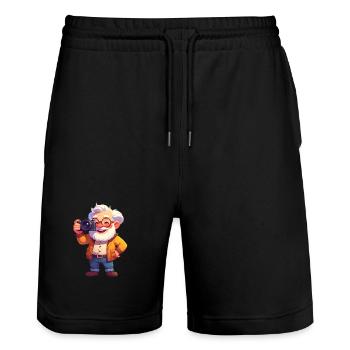 Grandpa takes pictures - Stanley/Stella Trainer Unisex Organic Jogging Shorts - black - Front - Nik (191cm) & Marisol (170cm)