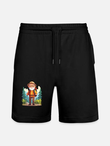 Glücklicher Opa auf Wanderung - Stanley/Stella Unisex Bio Joggingshorts Trainer - Schwarz