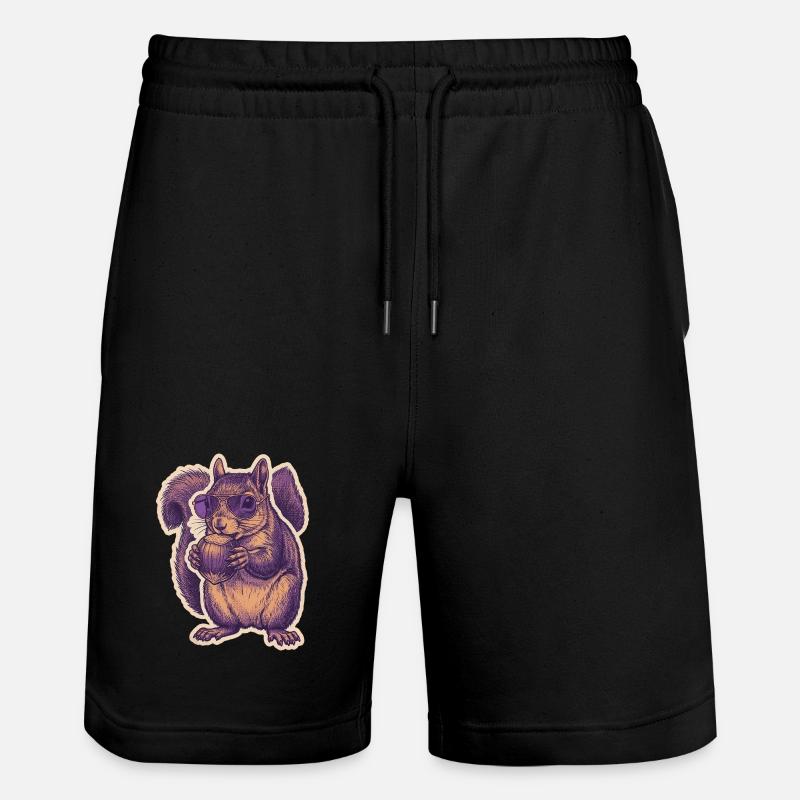 Squirrel with sunglasses nibbling hazelnut - Stanley/Stella Trainer Unisex Organic Jogging Shorts - black