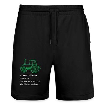 Echte Männer fahren Traktor - Landwirt Bauer Spruc - Stanley/Stella Unisex Bio Joggingshorts Trainer  - Schwarz - Vorne - Nik (191cm) & Marisol (170cm)