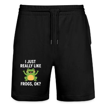 I just like frogs very much Design - Stanley/Stella Trainer Unisex Organic Jogging Shorts - black - Front - Nik (191cm) & Marisol (170cm)