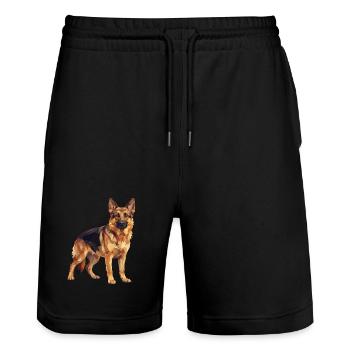 Geometrische Deutscher Schäferhund Low Poly Hundekunst - Stanley/Stella Unisex Bio Joggingshorts Trainer  - Schwarz - Vorne - Nik (191cm) & Marisol (170cm)