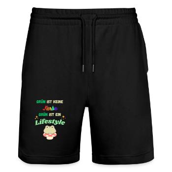 Grün ist Lifestyle – bunte Typo & Frosch - Stanley/Stella Unisex Bio Joggingshorts Trainer  - Schwarz - Vorne - Nik (191cm) & Marisol (170cm)