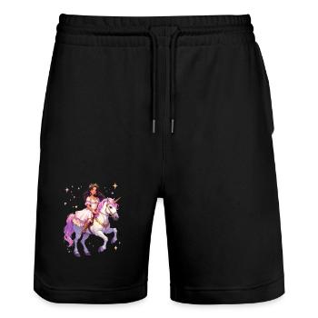 Princesse sur une licorne - Short de jogging bio TRAINER Stanley/Stella unisexe - noir - Devant - Nik (191cm) & Marisol (170cm)