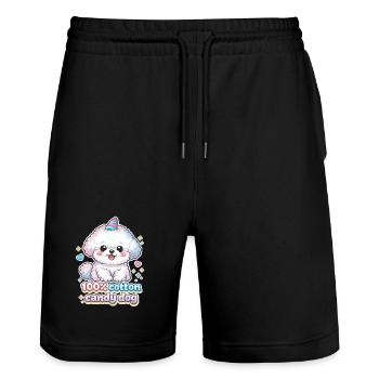 Chien à barbe à papa - mignon Bichon Frisé design - Short de jogging bio TRAINER Stanley/Stella unisexe - noir - Devant - Nik (191cm) & Marisol (170cm)