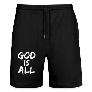 god is all - Stanley/Stella Unisex Bio Joggingshorts Trainer  - Schwarz - Vorne - Nik (191cm) & Marisol (170cm)