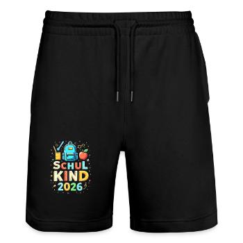 Schulkind 2026 Einschulung 2026 Schulanfang - Stanley/Stella Unisex Bio Joggingshorts Trainer  - Schwarz - Vorne - Nik (191cm) & Marisol (170cm)