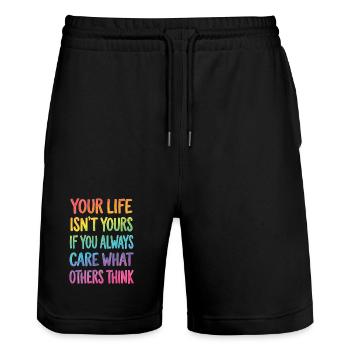 Pride Month LGBTQ - Your Life isn't Yours - Stanley/Stella Trainer Unisex Organic Jogging Shorts - black - Front - Nik (191cm) & Marisol (170cm)