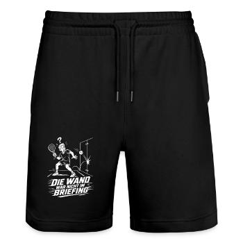 Die Wand war nicht im Briefing – Tennis - Stanley/Stella Unisex Bio Joggingshorts Trainer  - Schwarz - Vorne - Nik (191cm) & Marisol (170cm)