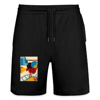 Old-School Film Camera Poster - Stanley/Stella Trainer Unisex Organic Jogging Shorts - black - Front - Nik (191cm) & Marisol (170cm)