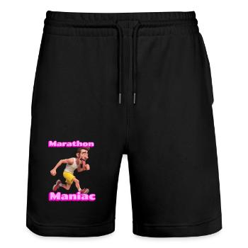 Marathon Maniac Cartoon Runner - Stanley/Stella Trainer Unisex Organic Jogging Shorts - black - Front - Nik (191cm) & Marisol (170cm)