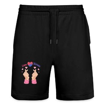 Cadeau K-Pop Corée Cœur Cœur Doigt - Short de jogging bio TRAINER Stanley/Stella unisexe - noir - Devant - Nik (191cm) & Marisol (170cm)