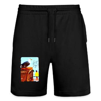 Möwe Wattvogel am Strand - Stanley/Stella Unisex Bio Joggingshorts Trainer  - Schwarz - Vorne - Nik (191cm) & Marisol (170cm)
