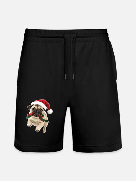 Verspielter Weihnachts Mops - Stanley/Stella Unisex Bio Joggingshorts Trainer  - Schwarz
