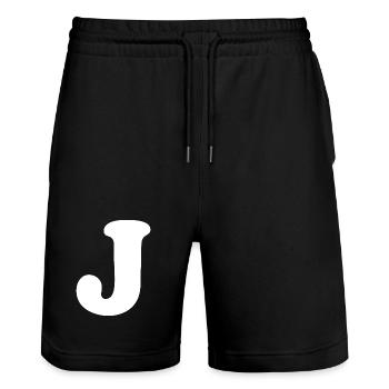 Large J Style Print | Letter J | J Logo - Stanley/Stella Trainer Unisex Organic Jogging Shorts - black - Front - Nik (191cm) & Marisol (170cm)