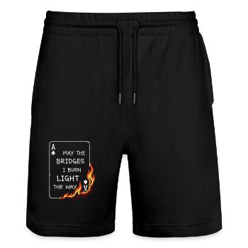 Que les ponts je brûle – Carte de poker brûlante - Short de jogging bio TRAINER Stanley/Stella unisexe - noir - Devant - Nik (191cm) & Marisol (170cm)