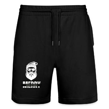 Merry Christmas Weihnachtsmann Geschenk - Stanley/Stella Unisex Bio Joggingshorts Trainer  - Schwarz - Vorne - Nik (191cm) & Marisol (170cm)