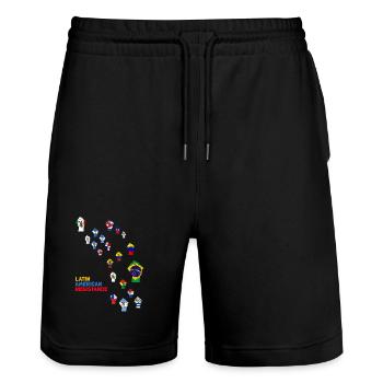 Mosaik des lateinamerikanischen Widerstands - Stanley/Stella Unisex Bio Joggingshorts Trainer  - Schwarz - Vorne - Nik (191cm) & Marisol (170cm)