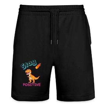 Sternenpositiver Dino-Meteor - Stanley/Stella Unisex Bio Joggingshorts Trainer  - Schwarz - Vorne - Nik (191cm) & Marisol (170cm)