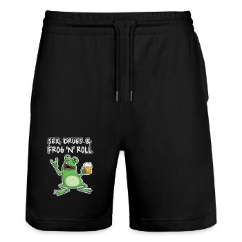 Sex Drugs and Frog N' Roll - Stanley/Stella Unisex Bio Joggingshorts Trainer  - Schwarz - Vorne - Nik (191cm) & Marisol (170cm)
