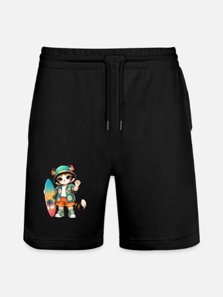 Kawaii tropical surfer cat - Stanley/Stella Trainer Unisex Organic Jogging Shorts - black