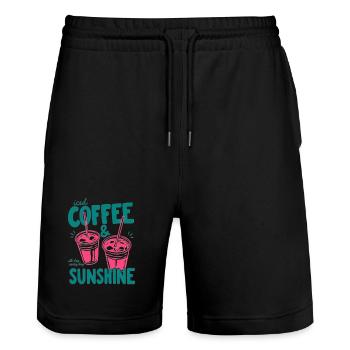 Sunshine Iced Coffee Vibes - Stanley/Stella Trainer Unisex Organic Jogging Shorts - black - Front - Nik (191cm) & Marisol (170cm)