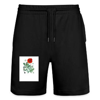 Red poppy in botanical illustration - Stanley/Stella Trainer Unisex Organic Jogging Shorts - black - Front - Nik (191cm) & Marisol (170cm)