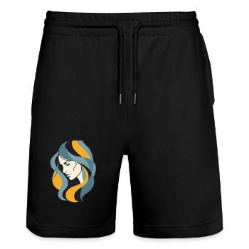 Abstract Woman Profile  Modern Minimalist Line Art - Stanley/Stella Trainer Unisex Organic Jogging Shorts - black - Front - Nik (191cm) & Marisol (170cm)