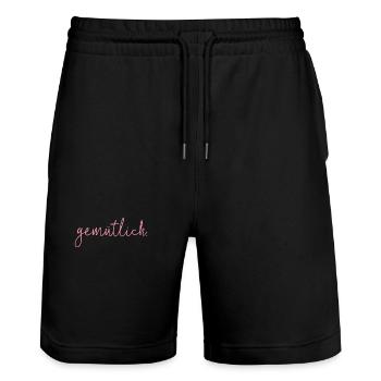 Gemütlich Script Pink - Stanley/Stella Unisex Bio Joggingshorts Trainer  - Schwarz - Vorne - Nik (191cm) & Marisol (170cm)