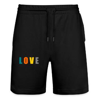 ICH LIEBE DICH. ICH LIEBE DICH. LIEBE. LIEBE. HERZ. - Stanley/Stella Unisex Bio Joggingshorts Trainer  - Schwarz - Vorne - Nik (191cm) & Marisol (170cm)