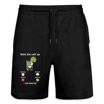 Mein Gin ruft an - ich muss los - Spruch - Stanley/Stella Unisex Bio Joggingshorts Trainer  - Schwarz - Vorne - Nik (191cm) & Marisol (170cm)