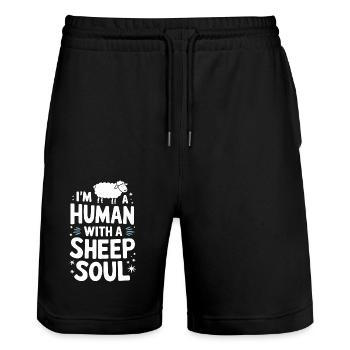 Schaf Schafe Bauer Lamm Landwirt - Stanley/Stella Unisex Bio Joggingshorts Trainer  - Schwarz - Vorne - Nik (191cm) & Marisol (170cm)