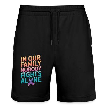 Cancer Awareness Cancer Breast Cancer - Stanley/Stella Trainer Unisex Organic Jogging Shorts - black - Front - Nik (191cm) & Marisol (170cm)