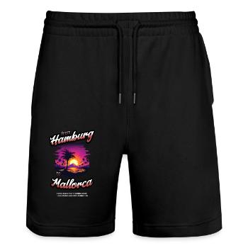 From Hamburg to Mallorca - Red Text Edition - Stanley/Stella Trainer Unisex Organic Jogging Shorts - black - Front - Nik (191cm) & Marisol (170cm)