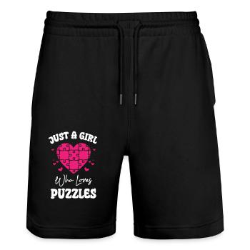 Just A Girl Who Loves Puzzles - Stanley/Stella Trainer Unisex Organic Jogging Shorts - black - Front - Nik (191cm) & Marisol (170cm)