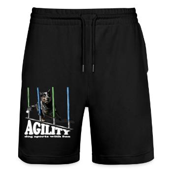 AGILITY Australian Cattle Dog Hundesport Wilsigns - Stanley/Stella Unisex Bio Joggingshorts Trainer  - Schwarz - Vorne - Nik (191cm) & Marisol (170cm)