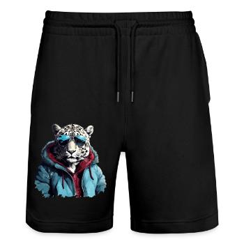 Streetstyle Schneeleopard | Leoparden-Liebhaber - Stanley/Stella Unisex Bio Joggingshorts Trainer  - Schwarz - Vorne - Nik (191cm) & Marisol (170cm)