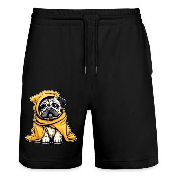Mignon petit carlin en peignoir - Short de jogging bio TRAINER Stanley/Stella unisexe - noir - Devant - Nik (191cm) & Marisol (170cm)