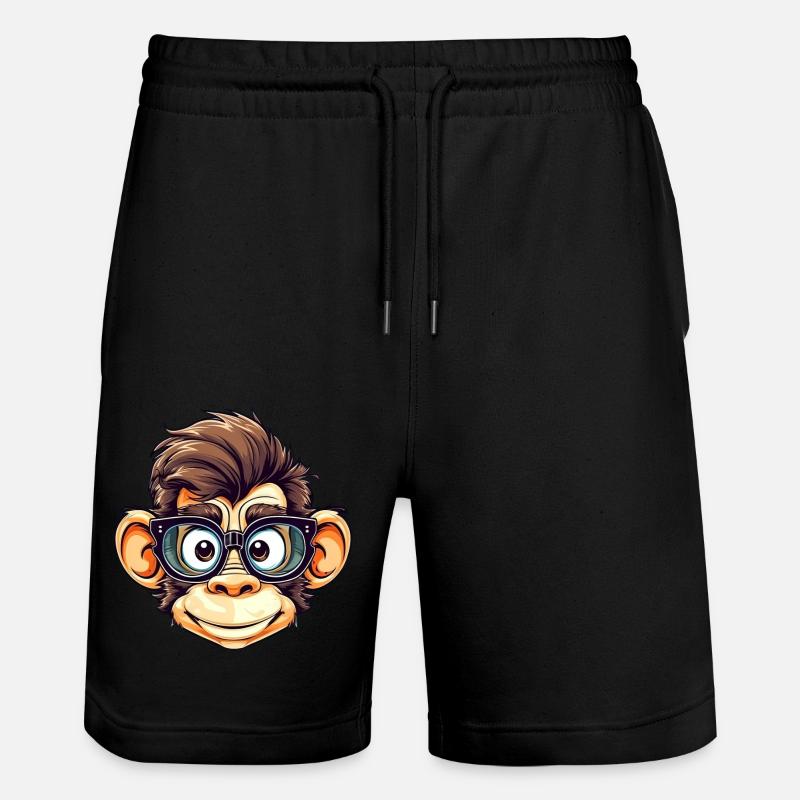 Nerdy chimpanzee with nerd glasses - Stanley/Stella Trainer Unisex Organic Jogging Shorts - black