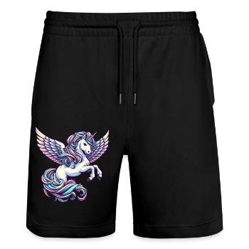 Engelsgleiten: Einhorn mit himmlischen Flügeln - Stanley/Stella Unisex Bio Joggingshorts Trainer  - Schwarz - Vorne - Nik (191cm) & Marisol (170cm)