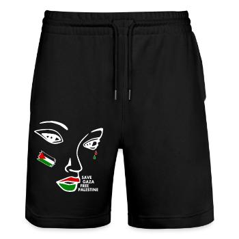 Free palestine women - Stanley/Stella Trainer Unisex Organic Jogging Shorts - black - Front - Nik (191cm) & Marisol (170cm)