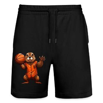 Groundhog Basketball Player - Stanley/Stella Trainer Unisex Organic Jogging Shorts - black - Front - Nik (191cm) & Marisol (170cm)