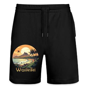 Waikiki Hawaii Sonnenuntergang am Strand - Stanley/Stella Unisex Bio Joggingshorts Trainer  - Schwarz - Vorne - Nik (191cm) & Marisol (170cm)