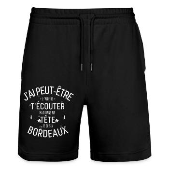 Dans ma Tête je suis à Bordeaux - Short de jogging bio TRAINER Stanley/Stella unisexe - noir - Devant - Nik (191cm) & Marisol (170cm)